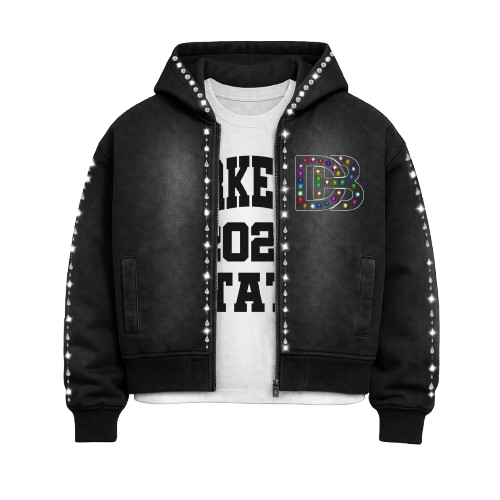 Rhinestone Zip-Up Hoodie - Premium Embellished Design